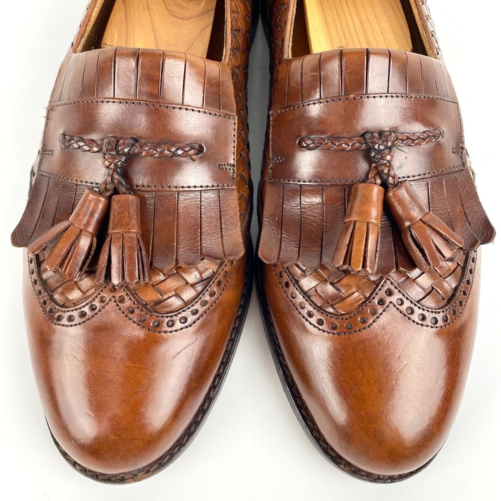 Mezlan Alicante Woven Leather Tassel Loafers Men's 10 M Brown Wingtip LKNU Spain - Picture 5 of 10